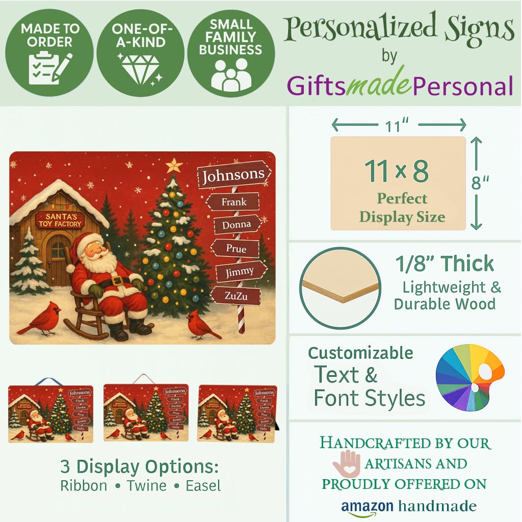 Personalized Sleeping Santa Family Sign | Custom Christmas Signpost