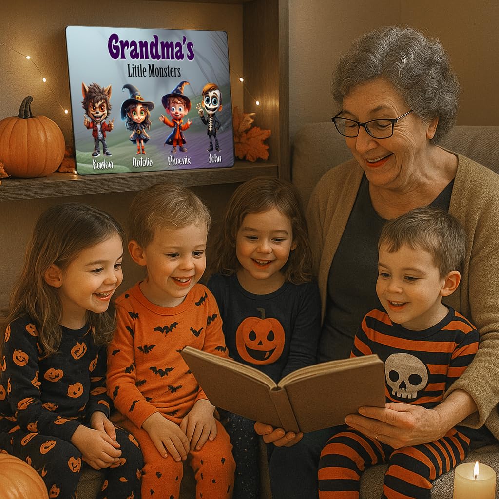 Personalized Grandma's Little Monsters Halloween Sign - Custom Grandkids Wood Wall Plaque with Names - Handcrafted Home Decor Autumn Fall Decorations Customized Unique Family Grandparent Gift