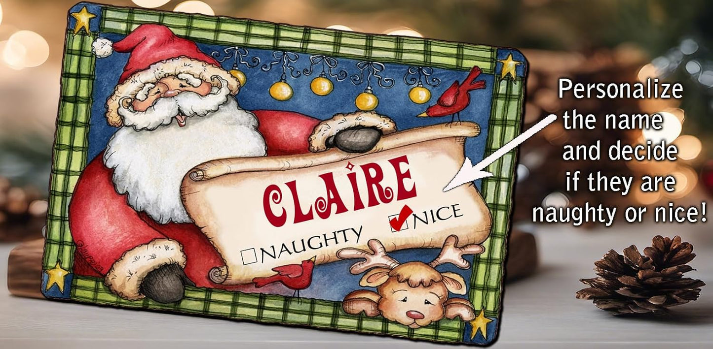Personalized Santa Family Sign - Naughty Nice List | Christmas Décor Customized Wood Gift