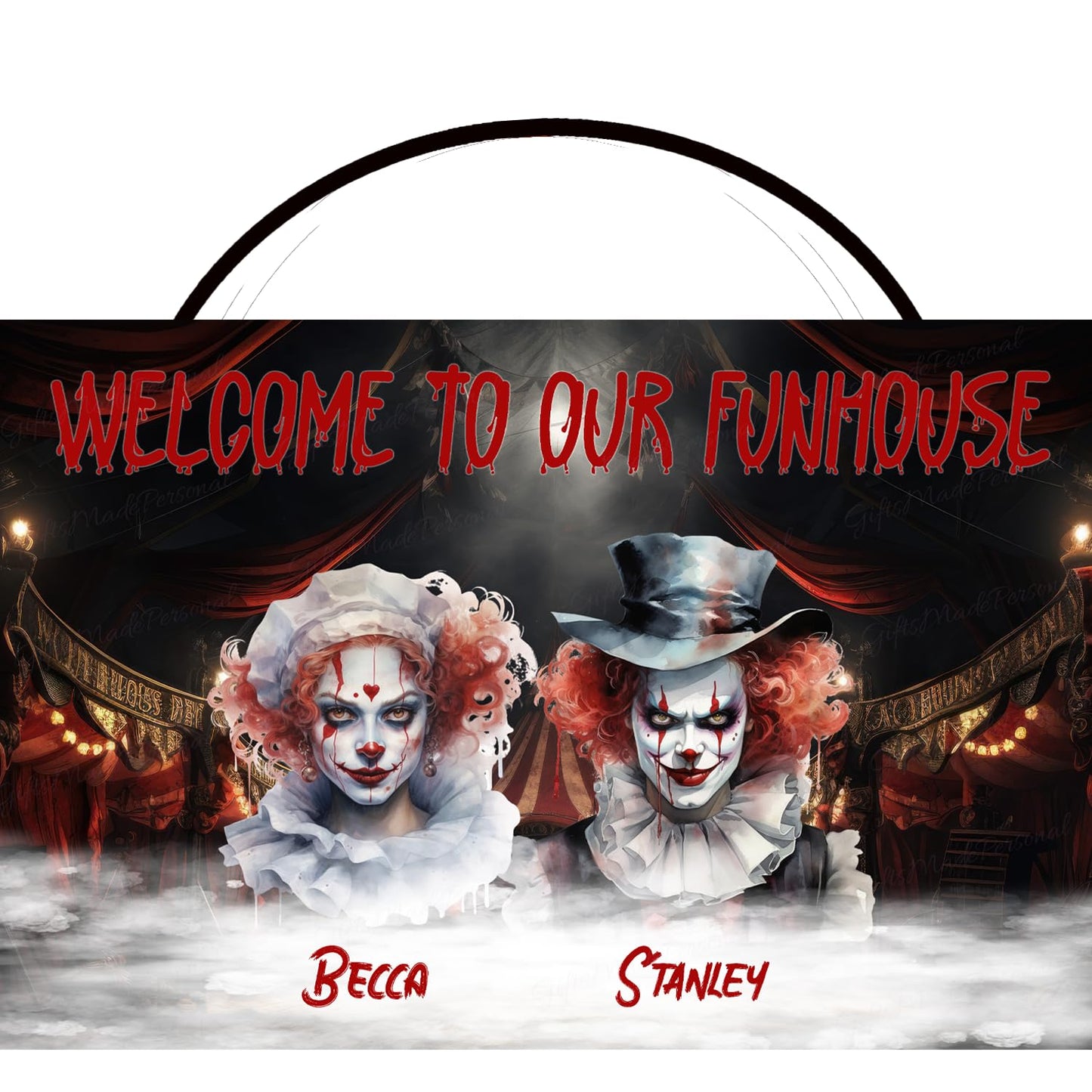 Personalized Halloween Sign - Creepy Clown Couple | Spooky Decor | Haunted House Sign