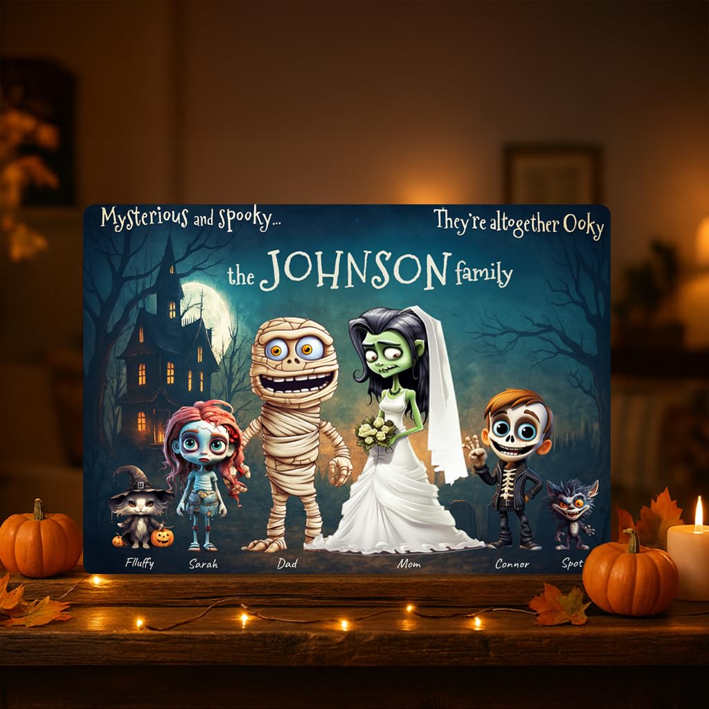 Personalized Halloween Family Sign - Spooky Monster Wooden Name Art