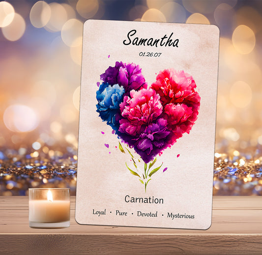Personalized Carnation Heart Birthday Month Sign | Valentine Gift | Anniversary Sign | Birth Month Flower | January Carnation Gift Birthday