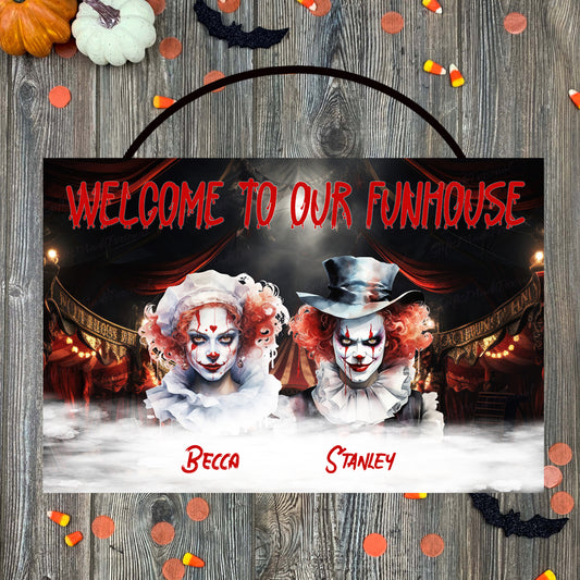 Personalized Halloween Creepy Couple Clown Sign