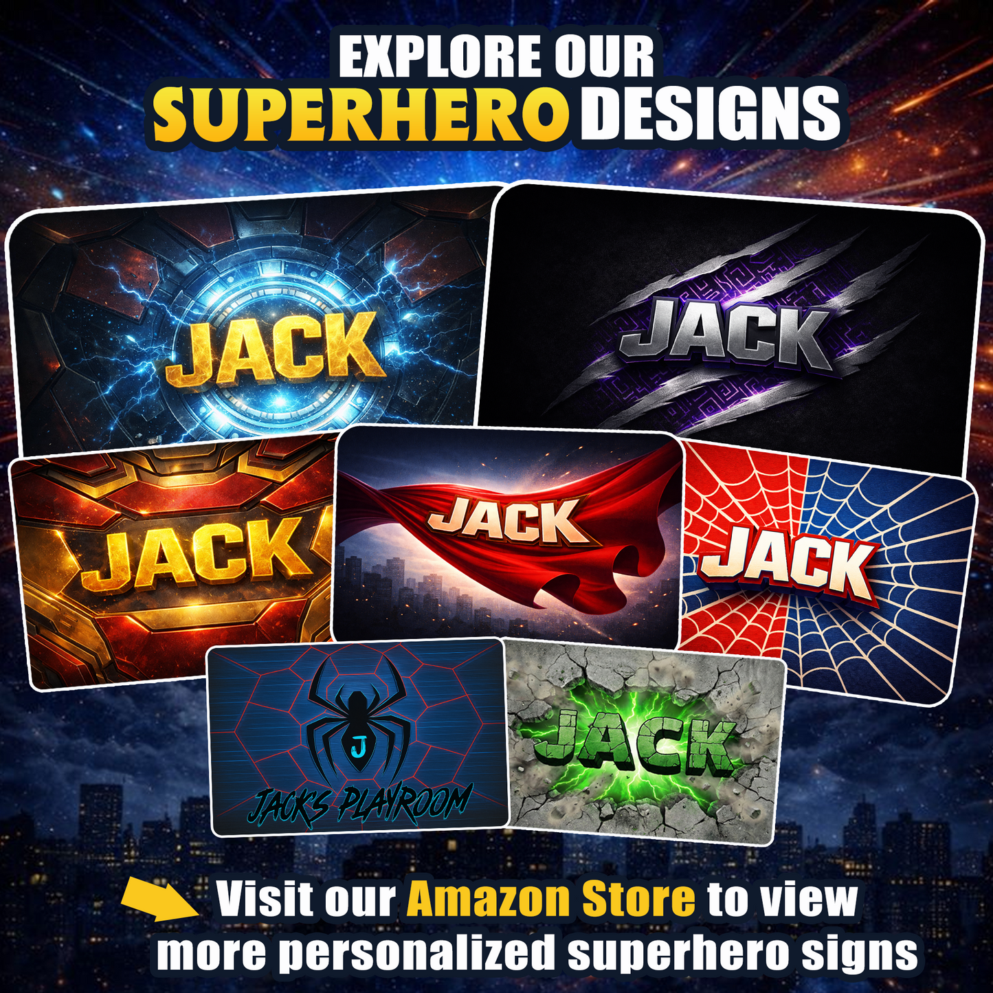 Personalized Superhero Door or Wall Name Sign - Collage Design - Comic Style Art Decor