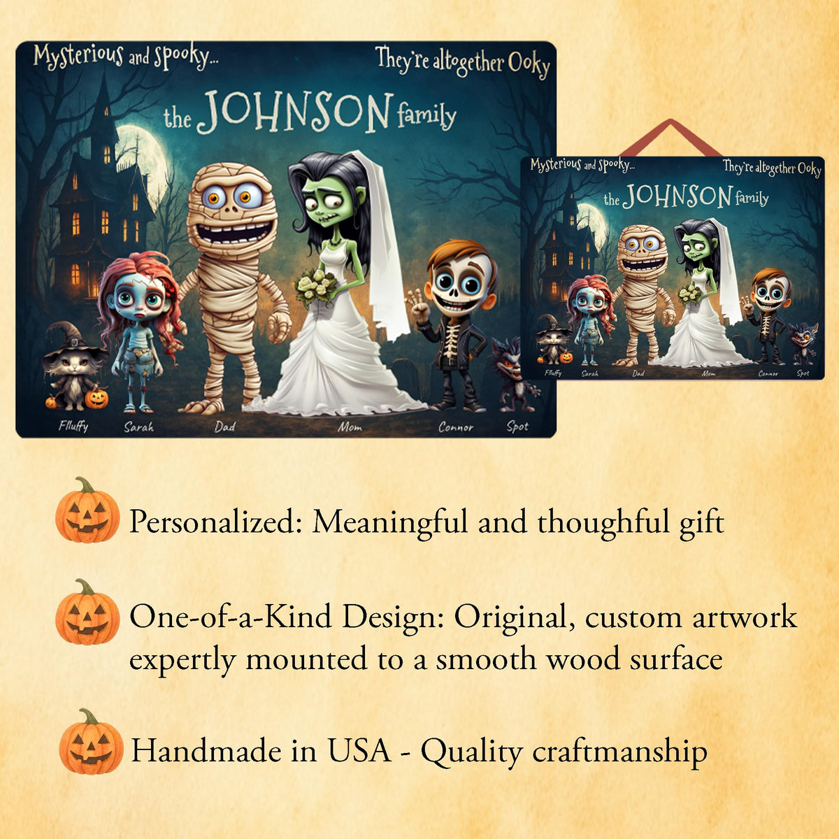 Personalized Halloween Family Sign - Spooky Monster Wooden Name Art