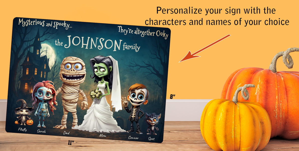 Personalized Halloween Family Sign - Spooky Monster Wooden Name Art