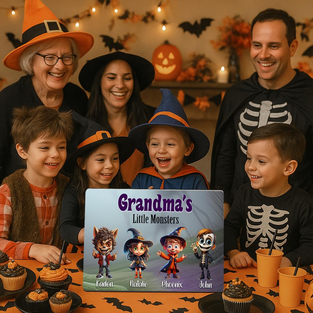 Personalized Grandma's Little Monsters Halloween Sign - Custom Grandkids Wood Wall Plaque with Names - Handcrafted Home Decor Autumn Fall Decorations Customized Unique Family Grandparent Gift