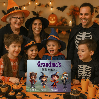 Personalized Grandma's Little Monsters Halloween Sign - Custom Grandkids Wood Wall Plaque with Names - Handcrafted Home Decor Autumn Fall Decorations Customized Unique Family Grandparent Gift