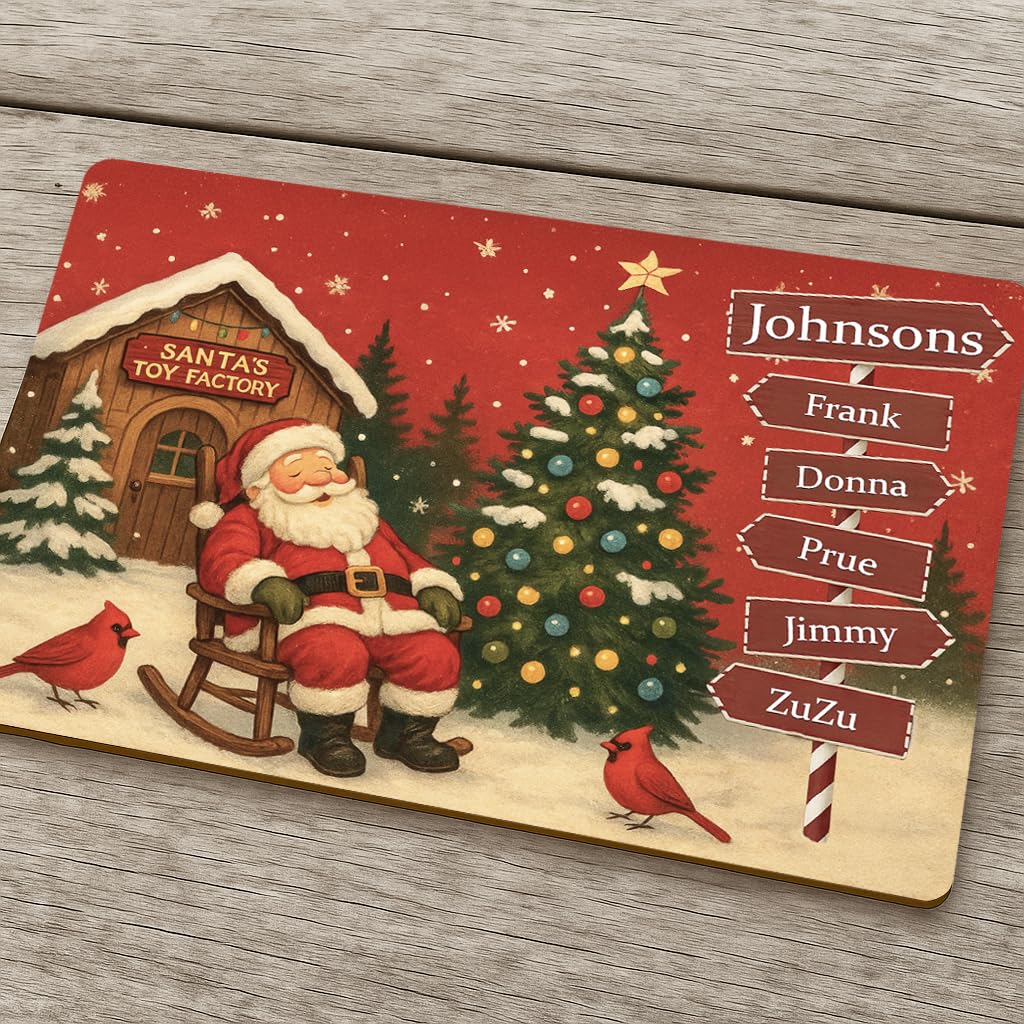 Personalized Sleeping Santa Family Sign | Custom Christmas Signpost