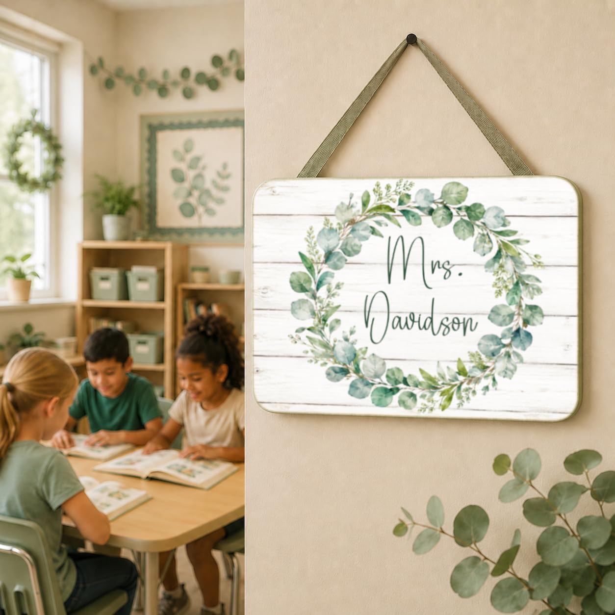 Eucalyptus Botanical Classroom Decor - Teacher Door Name Sign