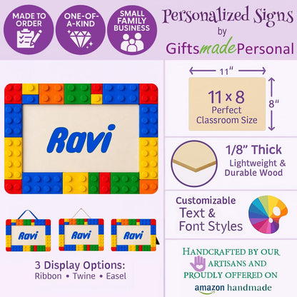 Building Block Bedroom Decor Kids Personalized Name Sign