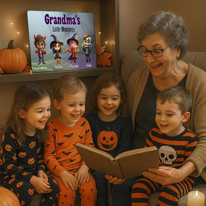 Personalized Grandma's Little Monsters Halloween Sign - Custom Grandkids Wood Wall Plaque with Names - Handcrafted Home Decor Autumn Fall Decorations Customized Unique Family Grandparent Gift