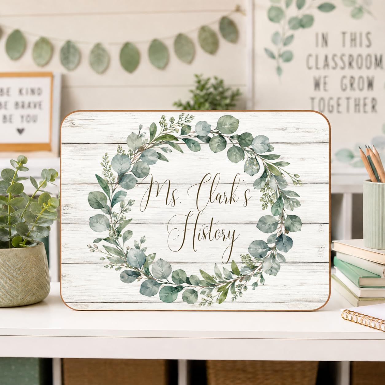 Eucalyptus Botanical Classroom Decor - Teacher Door Name Sign