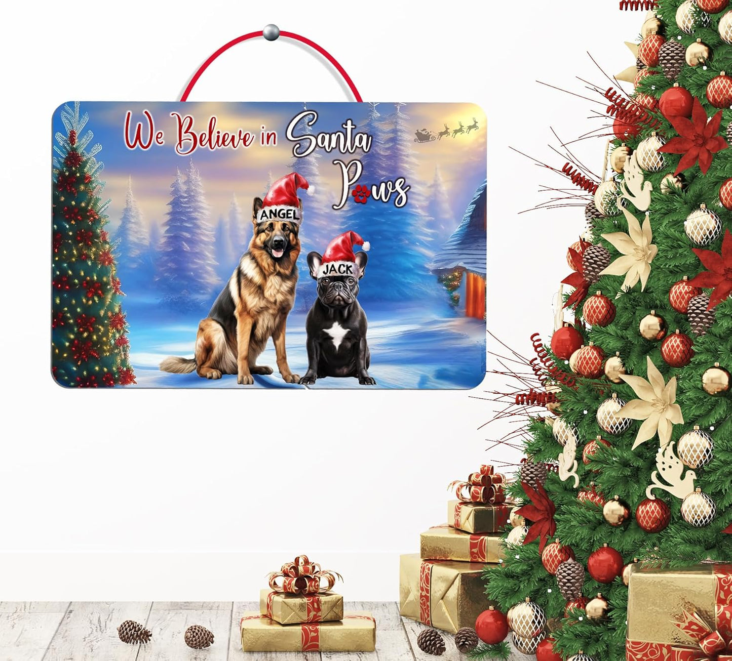 Personalized Christmas Santa Dog Sign | Pet Portrait | Holiday Décor | Dog Lover Gift