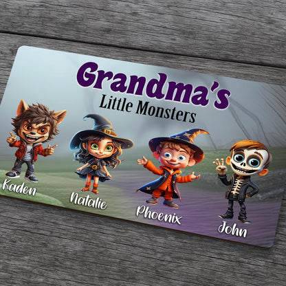 Personalized Grandma's Little Monsters Halloween Sign - Custom Grandkids Wood Wall Plaque with Names - Handcrafted Home Decor Autumn Fall Decorations Customized Unique Family Grandparent Gift