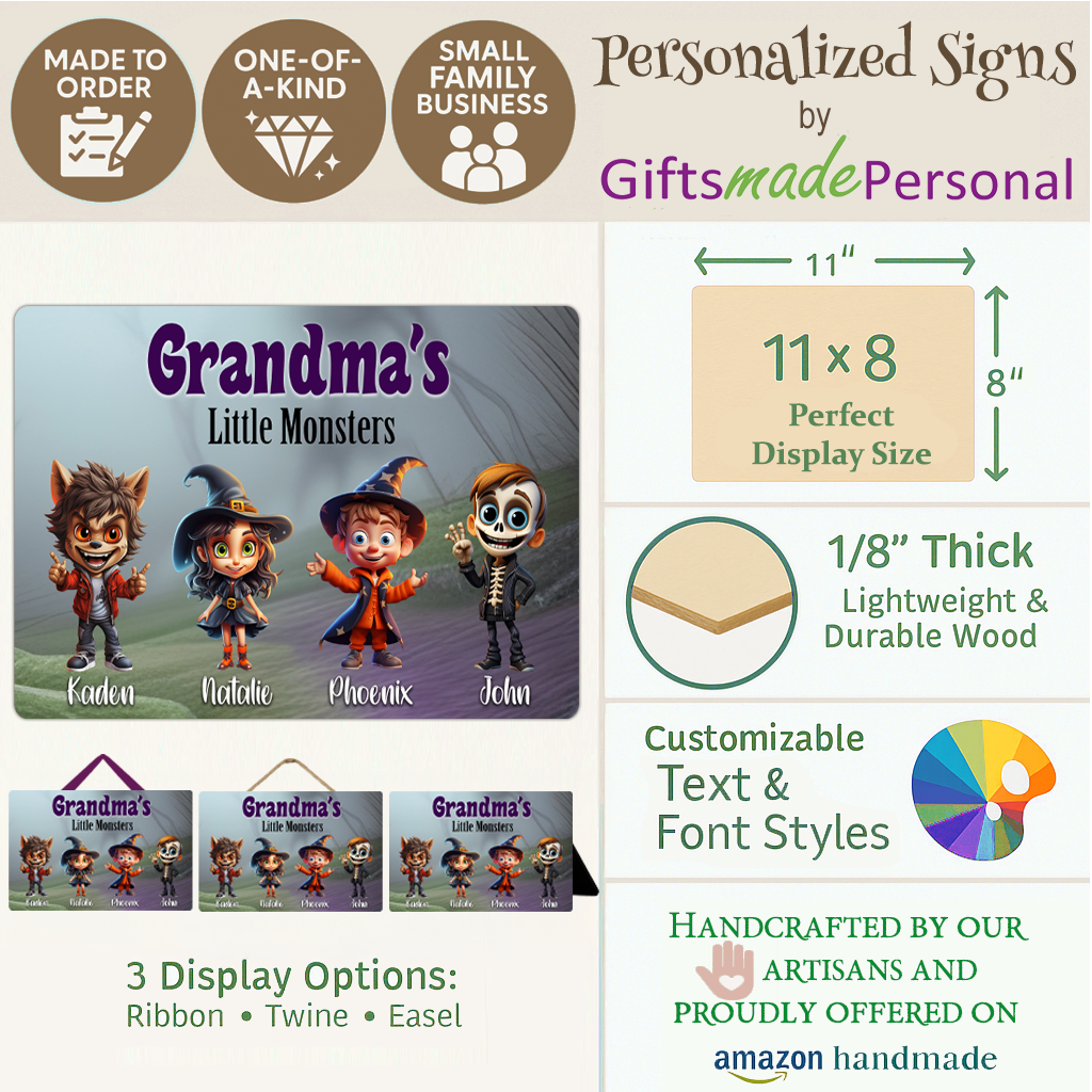 Personalized Halloween Sign - Grandma's Little Monsters Grandparent Gift
