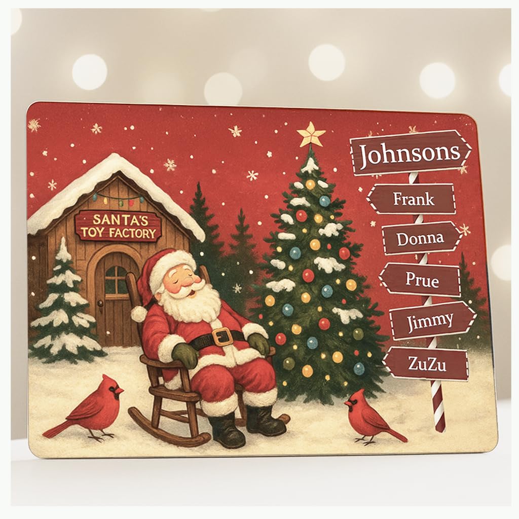 Personalized Sleeping Santa Family Sign | Custom Christmas Signpost