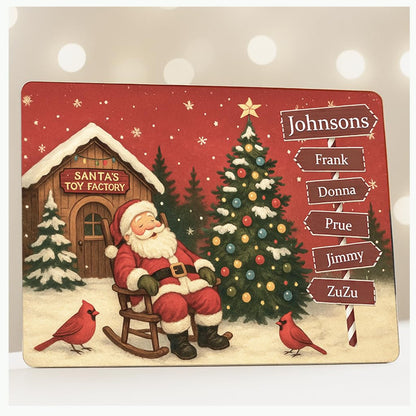 Personalized Sleeping Santa Family Sign | Custom Christmas Signpost