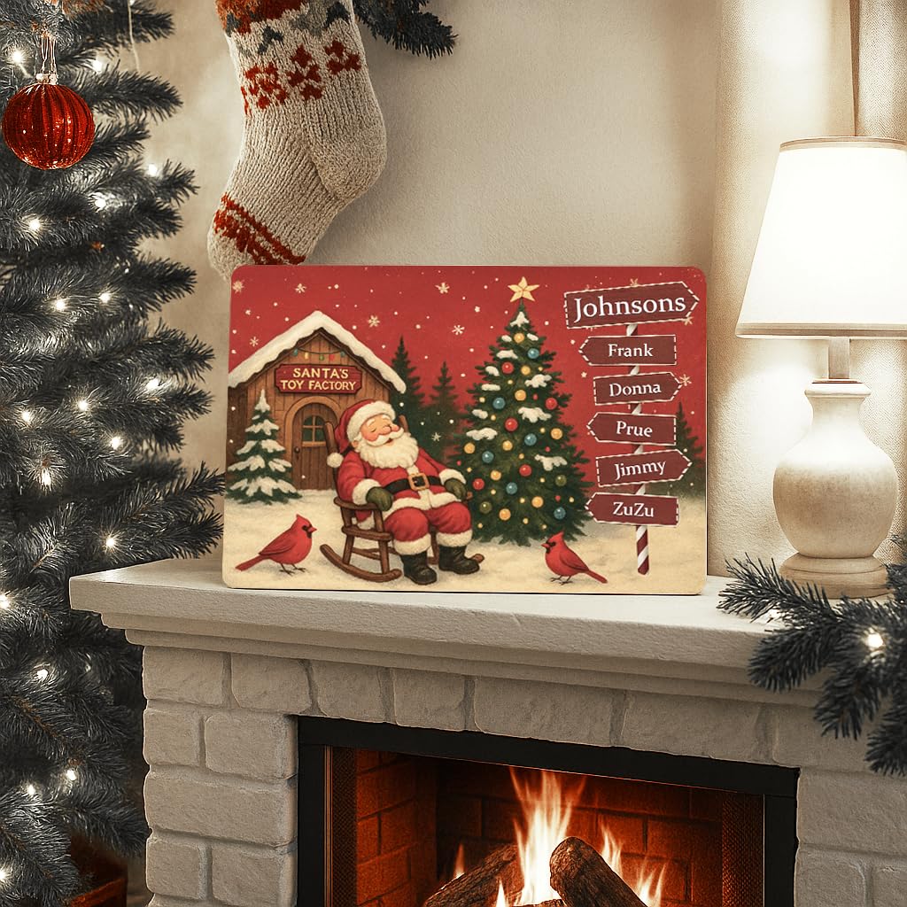 Personalized Sleeping Santa Family Sign | Custom Christmas Signpost