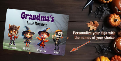 Personalized Grandma's Little Monsters Halloween Sign - Custom Grandkids Wood Wall Plaque with Names - Handcrafted Home Decor Autumn Fall Decorations Customized Unique Family Grandparent Gift