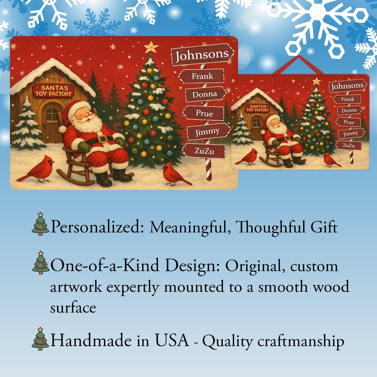 Personalized Sleeping Santa Family Sign | Custom Christmas Signpost