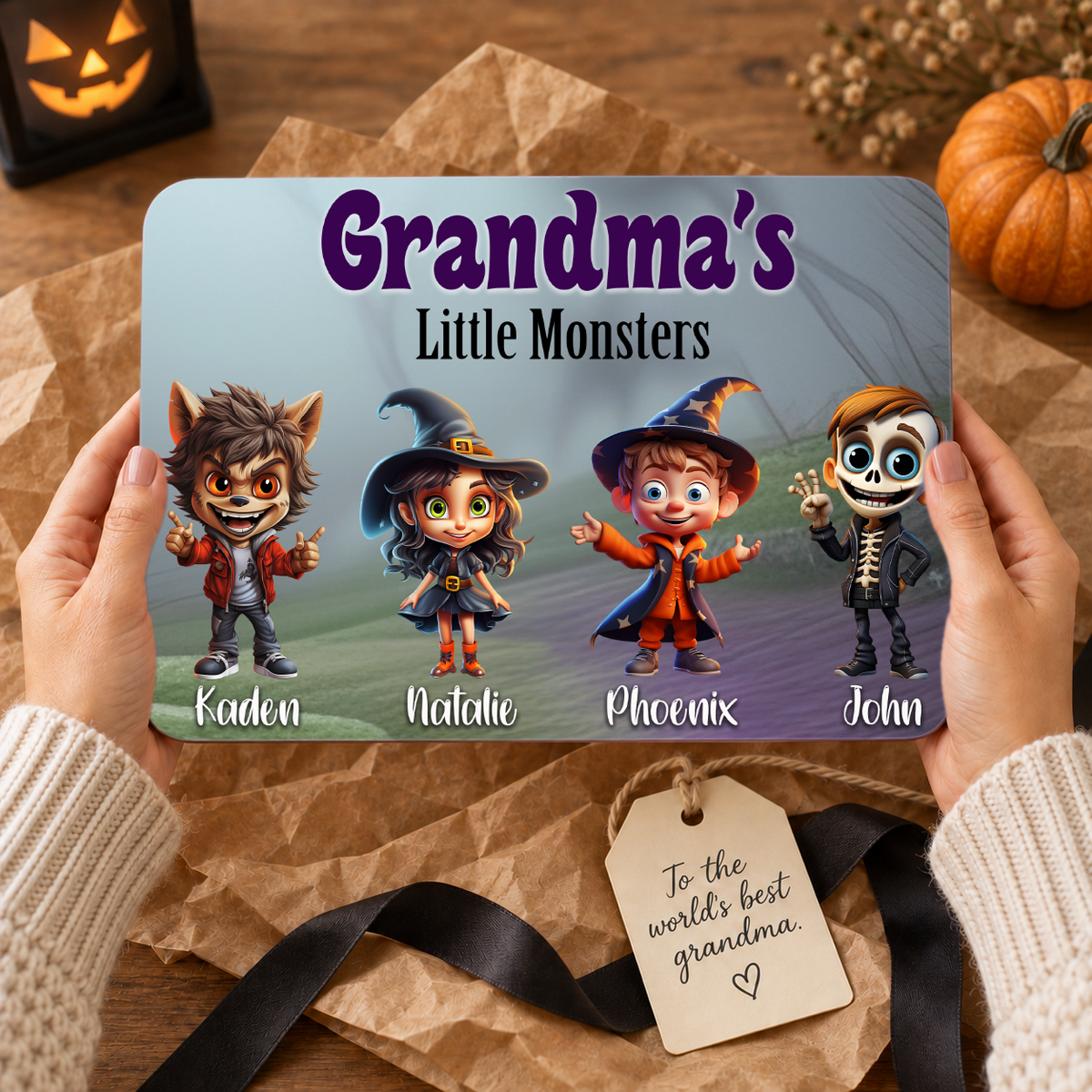 Personalized Halloween Sign - Grandma's Little Monsters Grandparent Gift