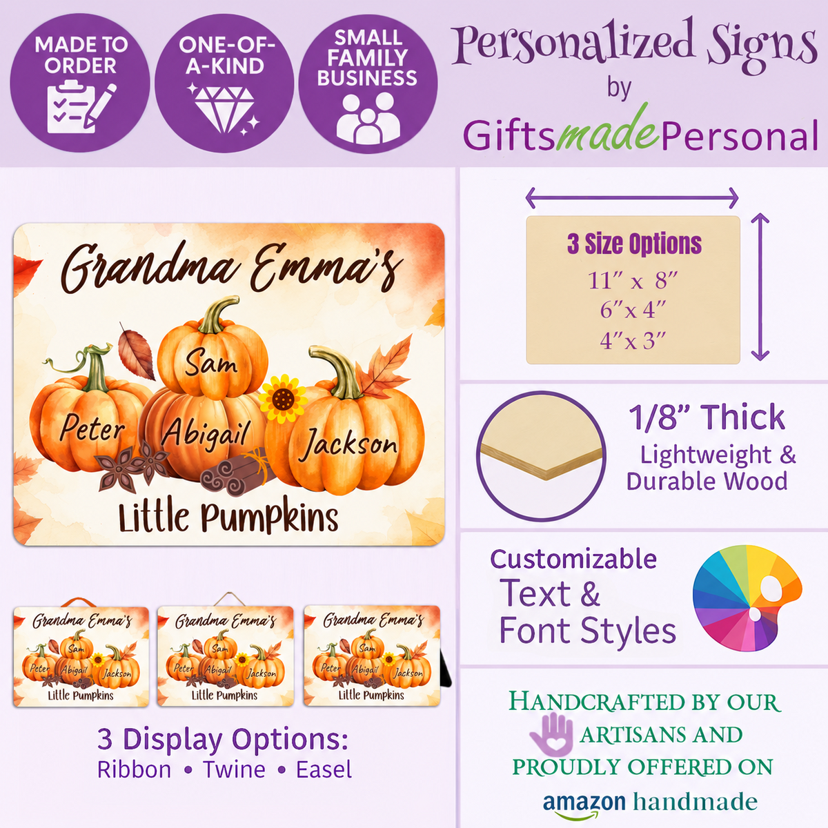 Personalized Pumpkin Patch Sign - Custom Family Fall Décor - Grandparent Gift - Little Pumpkins Plaque
