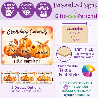 Personalized Pumpkin Patch Sign - Custom Family Fall Décor - Grandparent Gift - Little Pumpkins Plaque