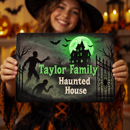 Personalized Halloween Family Decor Sign - Zombie Haunted House