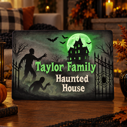 Personalized Halloween Family Decor Sign - Zombie Haunted House