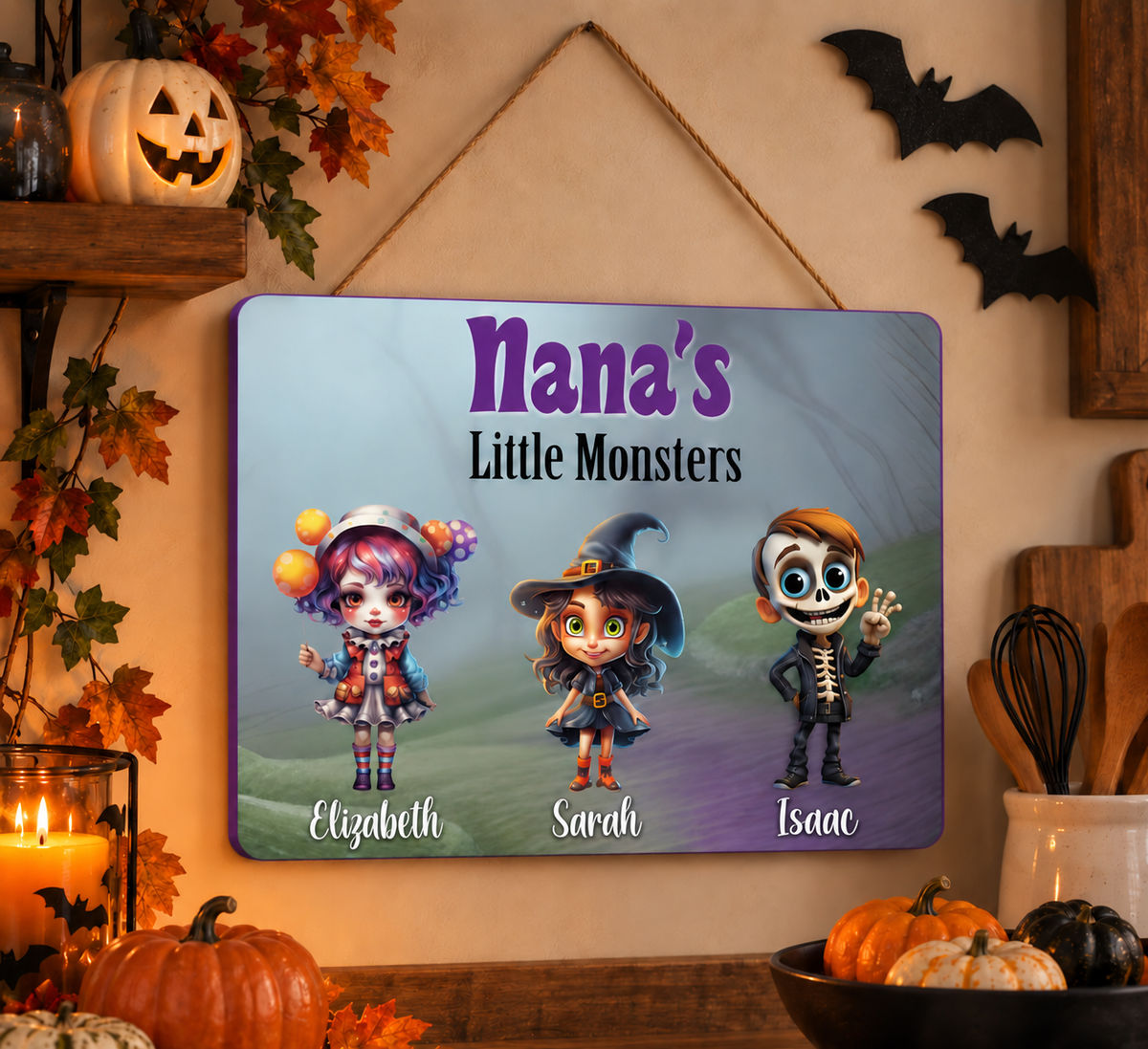 Personalized Halloween Sign - Grandma's Little Monsters Grandparent Gift