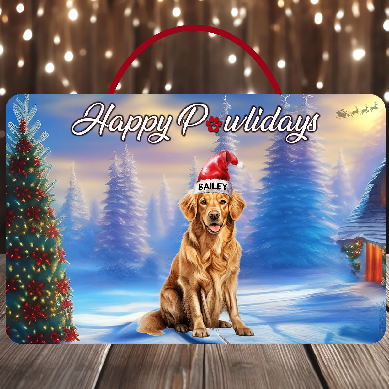 Personalized Christmas Santa Dog Sign | Pet Portrait | Holiday Décor | Dog Lover Gift