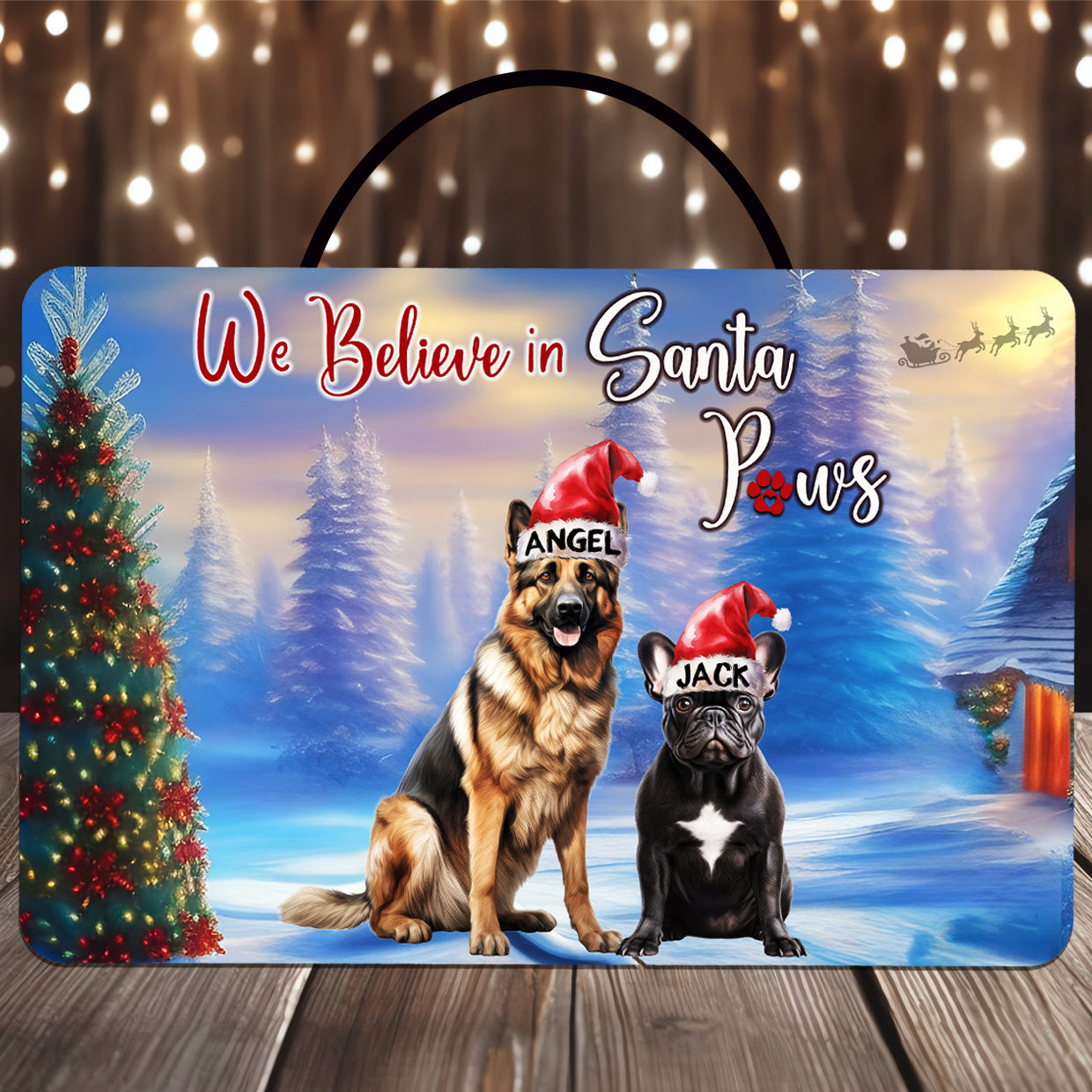 Personalized Christmas Santa Dog Sign | Pet Portrait | Holiday Décor | Dog Lover Gift