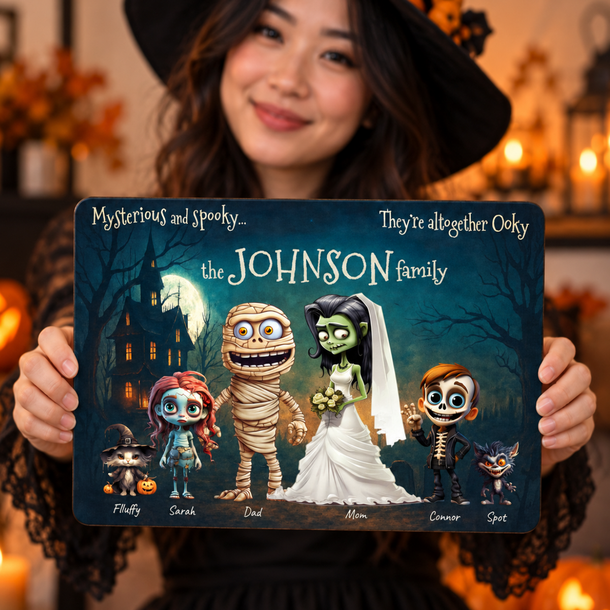 Personalized Halloween Family Sign - Spooky Monster Wooden Name Art