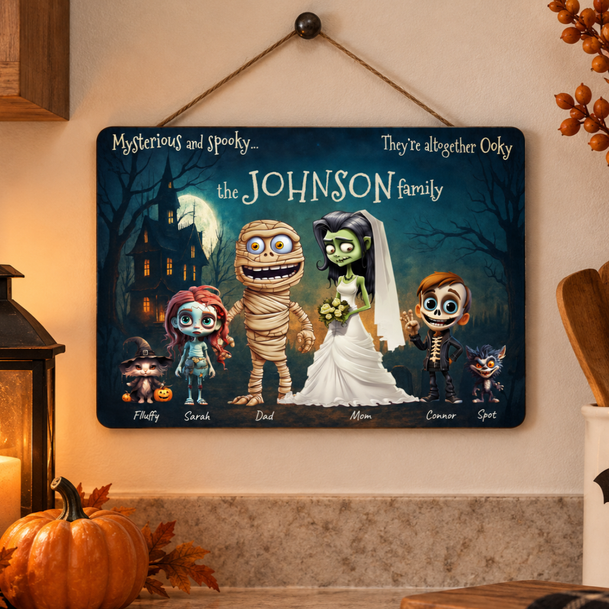 Personalized Halloween Family Sign - Spooky Monster Wooden Name Art