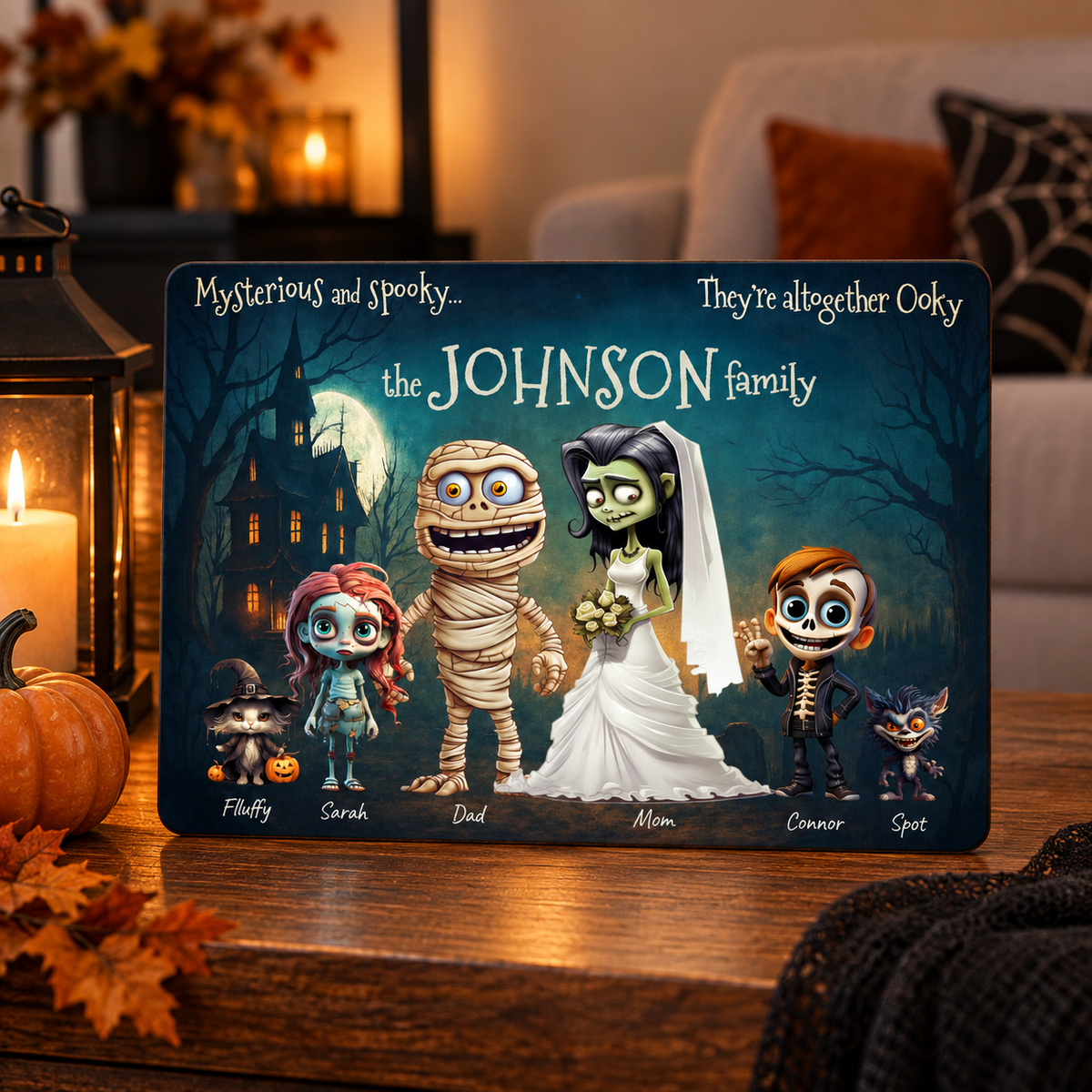 Personalized Halloween Family Sign - Spooky Monster Wooden Name Art