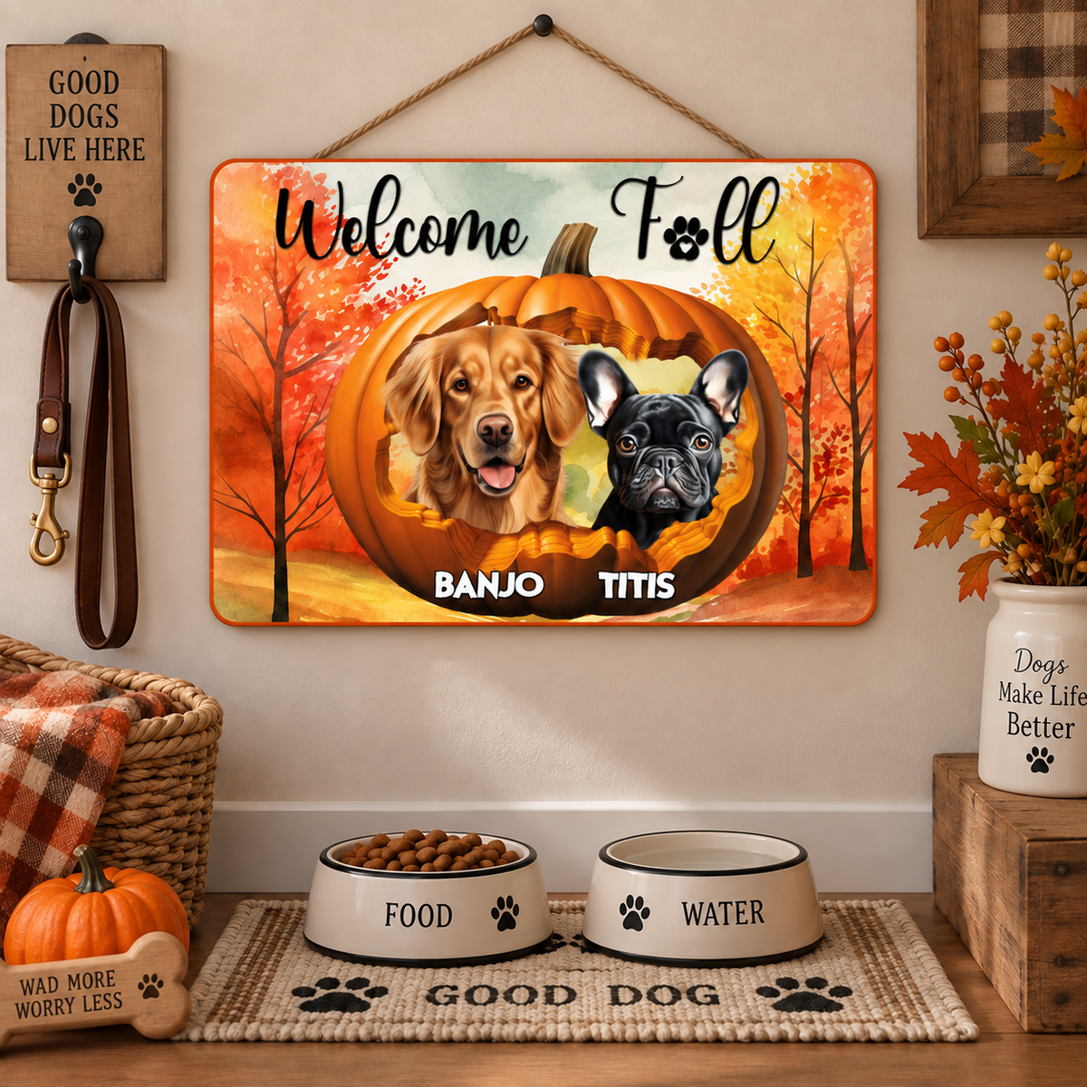 Personalized Pumpkin Dog Sign - Pet Portrait