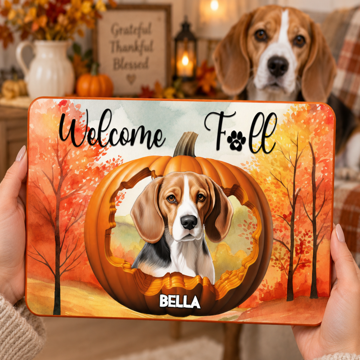 Personalized Pumpkin Dog Sign - Pet Portrait