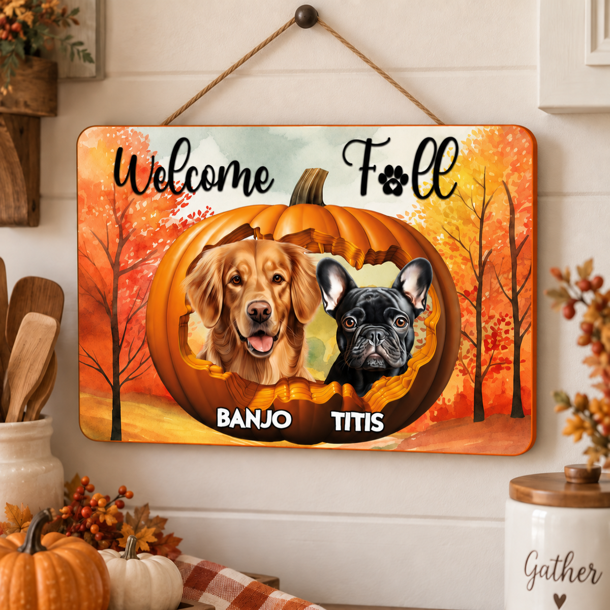 Personalized Pumpkin Dog Sign - Pet Portrait
