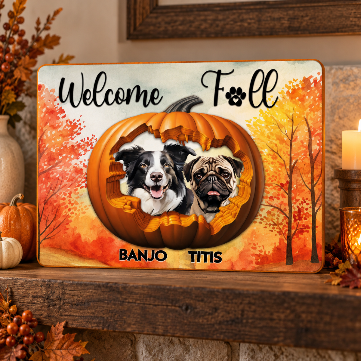 Personalized Pumpkin Dog Sign - Pet Portrait