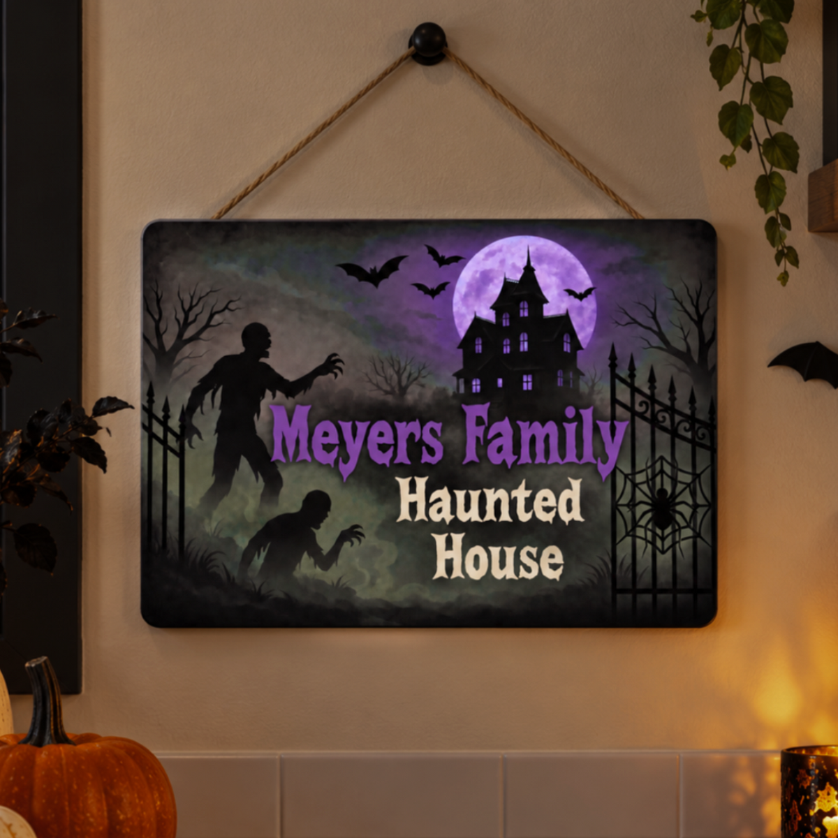 Personalized Halloween Family Decor Sign - Zombie Haunted House