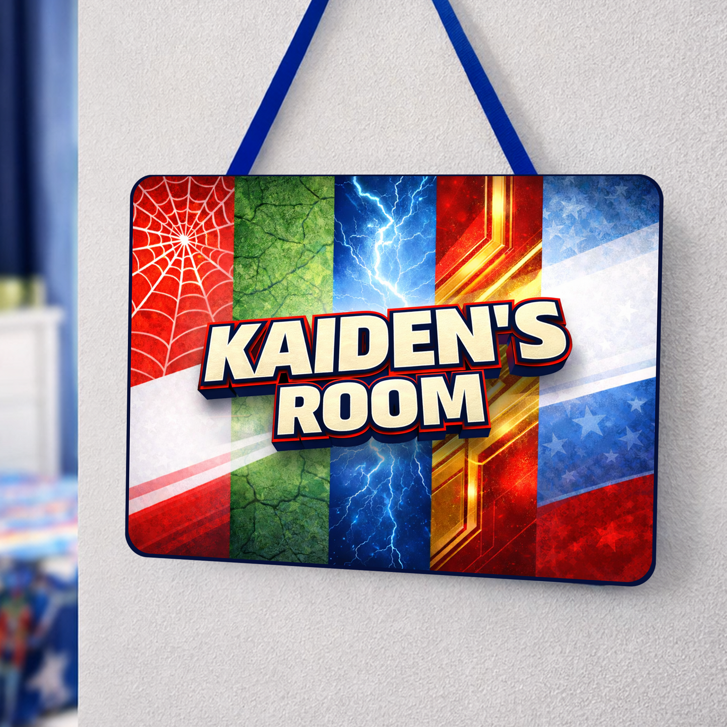 Personalized Superhero Door or Wall Name Sign - Collage Design - Comic Style Art Decor